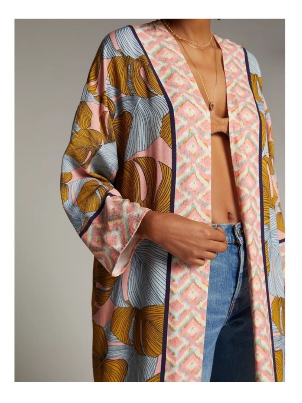 🤍 Bl^nk London Blank Sophia Kimono One Size 100% Viscose Palm Print Tropical - Picture 2 of 10